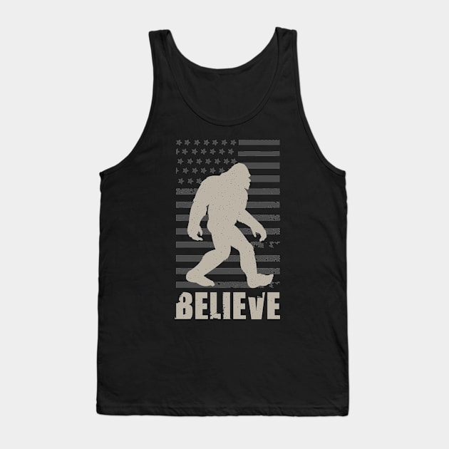 Bigfoot Believe Retro Vintage American Flag Tank Top by Tesszero